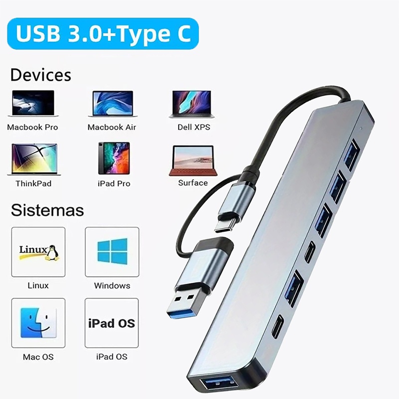 Laptop Accessories Usb - 2-in-1 USB3.0 Hub 7-poorts Type-C Extender